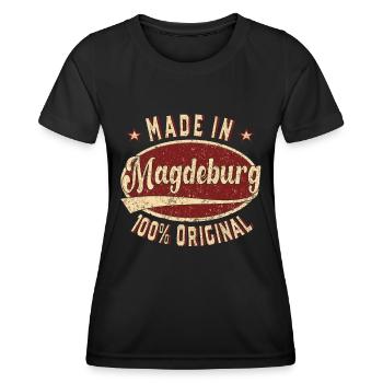 Made in Magdeburg 100 % original Magdeburger retro - Frauen Funktions-T-Shirt - Schwarz - Vorne - AI Model Female 172 light (172cm)