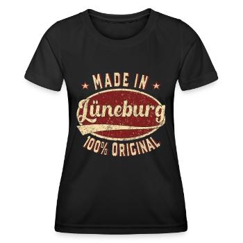 Made in Lüneburg 100 % original Lüneburger Retro - T-shirt sport Femme - noir - Devant - AI Model Female 172 light (172cm)