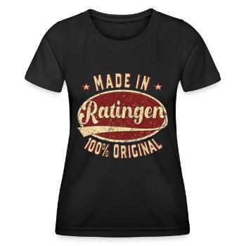 Made in Ratingen 100 % original Ratinger Retro - Frauen Funktions-T-Shirt - Schwarz - Vorne - AI Model Female 172 light (172cm)