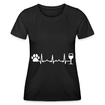 Heartbeat Vin et Chien - (2) - T-shirt sport Femme - noir - Devant - AI Model Female 172 light (172cm)