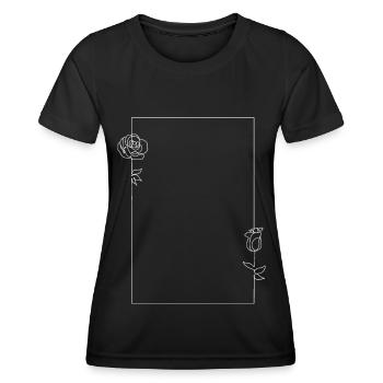 One line art Rahmen Rosen Blumen abstrakte Kunst - Frauen Funktions-T-Shirt - Schwarz - Vorne - AI Model Female 172 light (172cm)