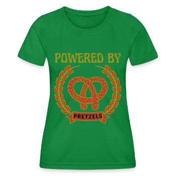 Powered By Pretzels, National Pretzel Day - Women's Functional T-Shirt - kelly green - Front - AI Model Female 172 dark (172cm)
