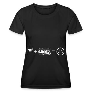 Wine Smile Face and Camping - (c) - Women's Functional T-Shirt - black - Front - AI Model Female 172 light (172cm)