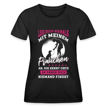 Leg dich niemals mit meinem Frauchen an - Frauen Funktions-T-Shirt - Schwarz - Vorne - AI Model Female 172 light (172cm)