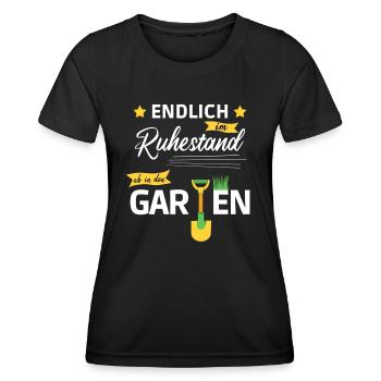 Endlich im Ruhestand ab in den Garten - Frauen Funktions-T-Shirt - Schwarz - Vorne - AI Model Female 172 light (172cm)