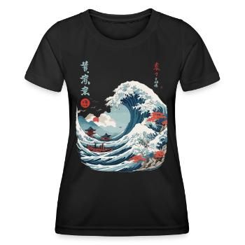 Japanische Kanagawa Welle Vintage Ukiyo-E - Frauen Funktions-T-Shirt - Schwarz - Vorne - AI Model Female 172 light (172cm)