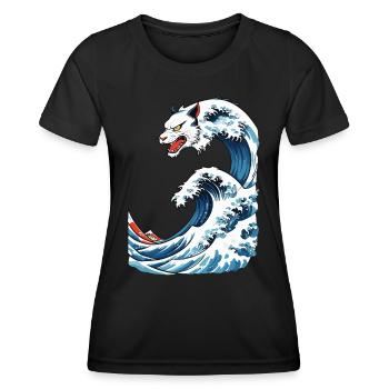Katzen Welle Ukiyo-E Vintage Japan Streetwear - Frauen Funktions-T-Shirt - Schwarz - Vorne - AI Model Female 172 light (172cm)
