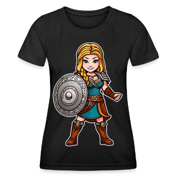 fier Viking Germanin bouclier jeune fille style bande dessinée - T-shirt sport Femme - noir - Devant - AI Model Female 172 light (172cm)