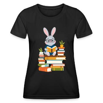 Lesender Hase Begeisterter Buchliebhaber - Frauen Funktions-T-Shirt - Schwarz - Vorne - AI Model Female 172 light (172cm)