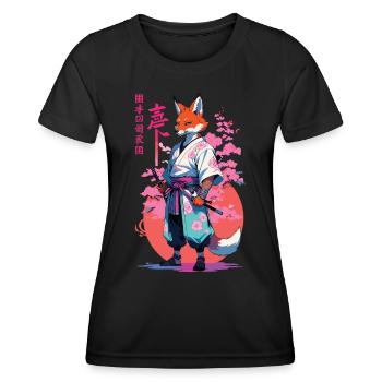 Kitsune Samurai Fuchs Aesthetic Vaporwave Stil - Frauen Funktions-T-Shirt - Schwarz - Vorne - AI Model Female 172 light (172cm)