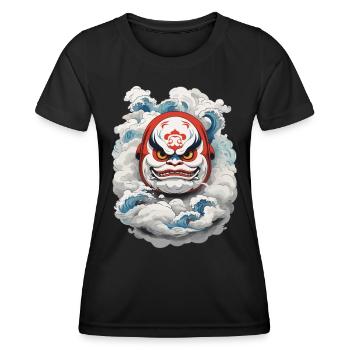 Japanischer Daruma Aesthetic Yokai Vintage - Frauen Funktions-T-Shirt - Schwarz - Vorne - AI Model Female 172 light (172cm)