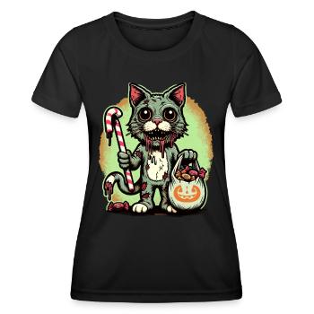 Chat zombie effrayant Trick or Treat - T-shirt sport Femme - noir - Devant - AI Model Female 172 light (172cm)