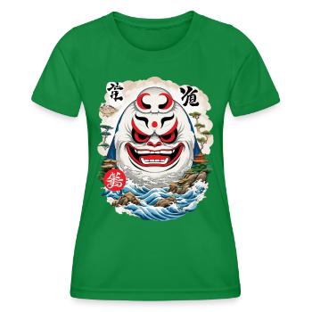Japanischer Daruma Ästhetik Yokai Streetwear - Frauen Funktions-T-Shirt - Kelly Green - Vorne - AI Model Female 172 dark (172cm)