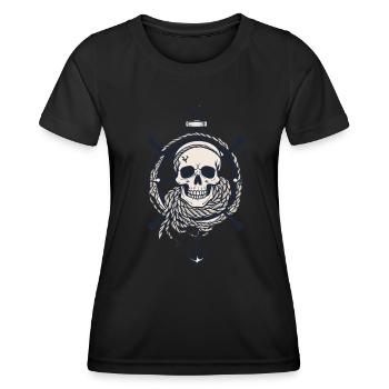 Piratenflaggen Skull Jolly Roger Pirat Kostüm - Frauen Funktions-T-Shirt - Schwarz - Vorne - AI Model Female 172 light (172cm)