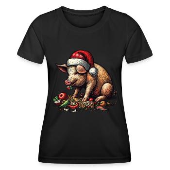 Cochon de Noël à l’appétit festif - T-shirt sport Femme - noir - Devant - AI Model Female 172 light (172cm)