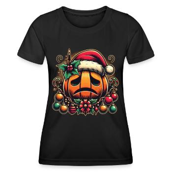 Trauriger Kürbis Mit Weihnachtsmütze - Frauen Funktions-T-Shirt - Schwarz - Vorne - AI Model Female 172 light (172cm)