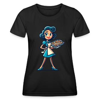 Boulanger joyeux avec plateau à biscuits - T-shirt sport Femme - noir - Devant - AI Model Female 172 light (172cm)