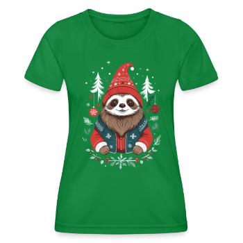 Weihnachtliches Faultier Im Winterwald - Frauen Funktions-T-Shirt - Kelly Green - Vorne - AI Model Female 172 dark (172cm)