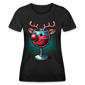 Weinglas Rentier Mit Weihnachtlichem Flair - Frauen Funktions-T-Shirt - Schwarz - Vorne - AI Model Female 172 light (172cm)