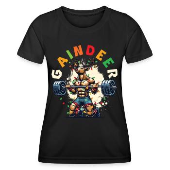 Gaindeer Christmas Fitness rensdyr ordsprog - Funktionsshirt til damer - sort - Foran - AI Model Female 172 light (172cm)