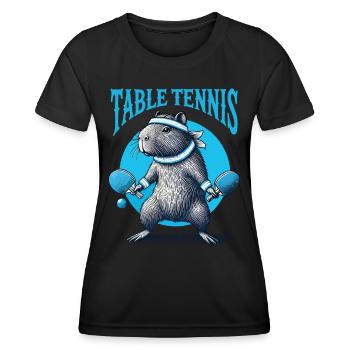 Capybara Lustiges Tischtennis Abenteurer - Frauen Funktions-T-Shirt - Schwarz - Vorne - AI Model Female 172 light (172cm)