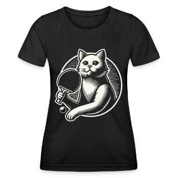 Niedliche Katze Spielt Tischtennis Kunst - Frauen Funktions-T-Shirt - Schwarz - Vorne - AI Model Female 172 light (172cm)