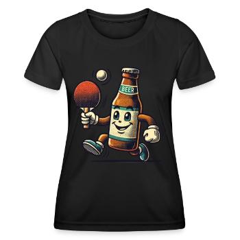 Bierflasche Tischtennis Lustiger Spaß - Frauen Funktions-T-Shirt - Schwarz - Vorne - AI Model Female 172 light (172cm)