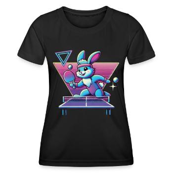 Vaporwave Tischtennis Hase Sinthwave Retro - Frauen Funktions-T-Shirt - Schwarz - Vorne - AI Model Female 172 light (172cm)