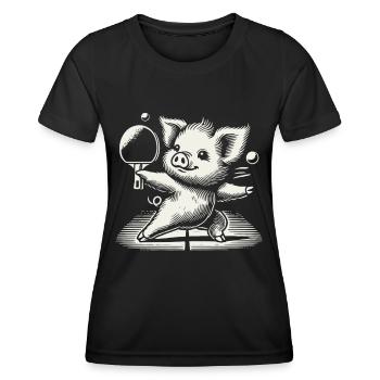 Lustiges Tischtennis Schwein Niedliches Design - Frauen Funktions-T-Shirt - Schwarz - Vorne - AI Model Female 172 light (172cm)