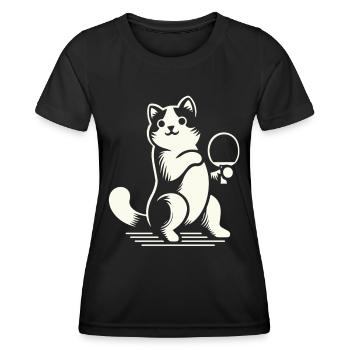 Niedliche Katze Spielt Tischtennis Begeistert - Frauen Funktions-T-Shirt - Schwarz - Vorne - AI Model Female 172 light (172cm)