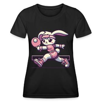 Kawaii Hase Tischtennis Spieler - Frauen Funktions-T-Shirt - Schwarz - Vorne - AI Model Female 172 light (172cm)