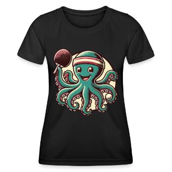 Lustiger Oktopus Tischtennis Cartoon Retro - Frauen Funktions-T-Shirt - Schwarz - Vorne - AI Model Female 172 light (172cm)