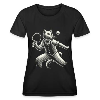 Cute Cat Plays Table Tennis Masterfully - Women's Functional T-Shirt - black - Front - AI Model Female 172 light (172cm)