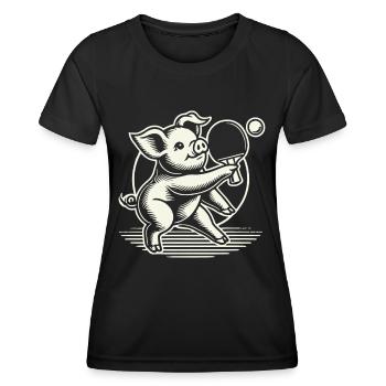 Lustiges Tischtennis Schwein Niedlich Motiv - Frauen Funktions-T-Shirt - Schwarz - Vorne - AI Model Female 172 light (172cm)