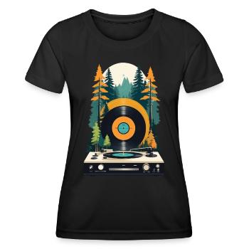 Retro Music Scene Turntable Forest Design - Women's Functional T-Shirt - black - Front - AI Model Female 172 light (172cm)