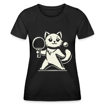Cute Cat Playing Table Tennis Joy - Women's Functional T-Shirt - black - Front - AI Model Female 172 light (172cm)