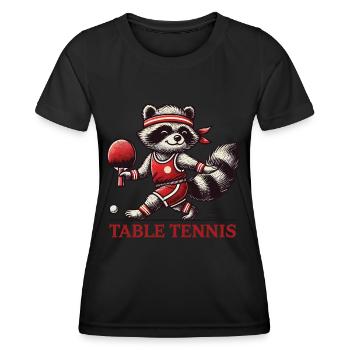 Tischtennis Waschbär Spaß Für Sportliebhaber - Frauen Funktions-T-Shirt - Schwarz - Vorne - AI Model Female 172 light (172cm)