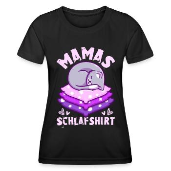Mamas Schlafshirt, schlafende Katze, lila - Frauen Funktions-T-Shirt - Schwarz - Vorne - AI Model Female 172 light (172cm)