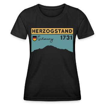 Herzogstand, Mountain, Hiking, Hike, Ridge Walk - Women's Functional T-Shirt - black - Front - AI Model Female 172 light (172cm)