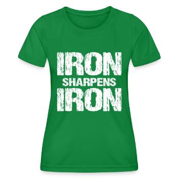 Iron Sharpens Iron Christian Workout Iron - Frauen Funktions-T-Shirt - Kelly Green - Vorne - AI Model Female 172 dark (172cm)