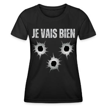 Je Vais Bien Tout Va Bien, Trou De Balles Arme Feu - T-shirt sport Femme - noir - Devant - AI Model Female 172 light (172cm)