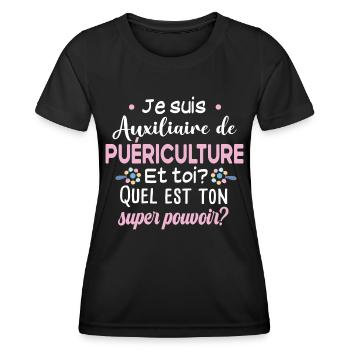 Auxiliaire de puériculture Puéricultrice Métier - T-shirt sport Femme - noir - Devant - AI Model Female 172 light (172cm)