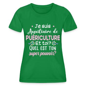 Auxiliaire de puériculture Puéricultrice Métier - T-shirt sport Femme - vert - Devant - AI Model Female 172 dark (172cm)