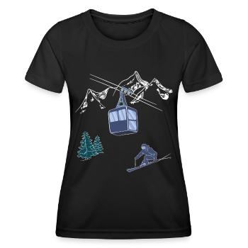 Powder to The People Skilift Szene Skifahrer auf der Piste - Frauen Funktions-T-Shirt - Schwarz - Vorne - AI Model Female 172 light (172cm)