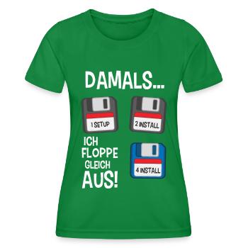 90er Damals, ich floppe / flippe gleich aus! - Frauen Funktions-T-Shirt - Kelly Green - Vorne - AI Model Female 172 dark (172cm)