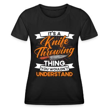 Messerwurfscheibe Geschenk Messerwerfer - Frauen Funktions-T-Shirt - Schwarz - Vorne - AI Model Female 172 light (172cm)