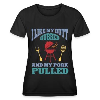 BBQ Pulled Pork Schwein Grill - Frauen Funktions-T-Shirt - Schwarz - Vorne - AI Model Female 172 light (172cm)
