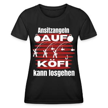Ansitzangelnauf KöFi - Angler T-Shirt Angeln - Frauen Funktions-T-Shirt - Schwarz - Vorne - AI Model Female 172 light (172cm)