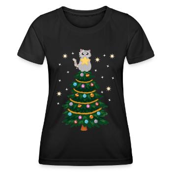 Cat Christmas Christmas Tree Christmas Tree - Women's Functional T-Shirt - black - Front - AI Model Female 172 light (172cm)