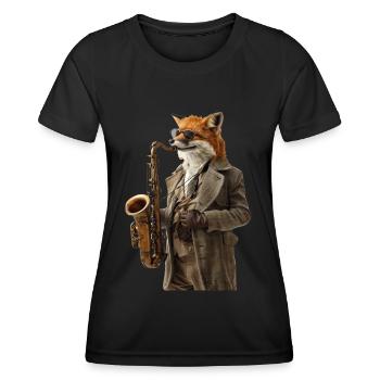 Fox Saxophone - T-shirt sport Femme - noir - Devant - AI Model Female 172 light (172cm)